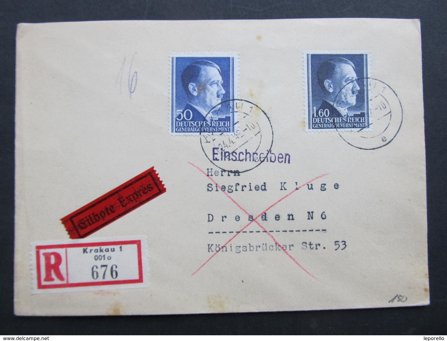 R-BRIEF Generalgouvernement Krakau - Dresden 1942////  D*32830 - Sonstige & Ohne Zuordnung