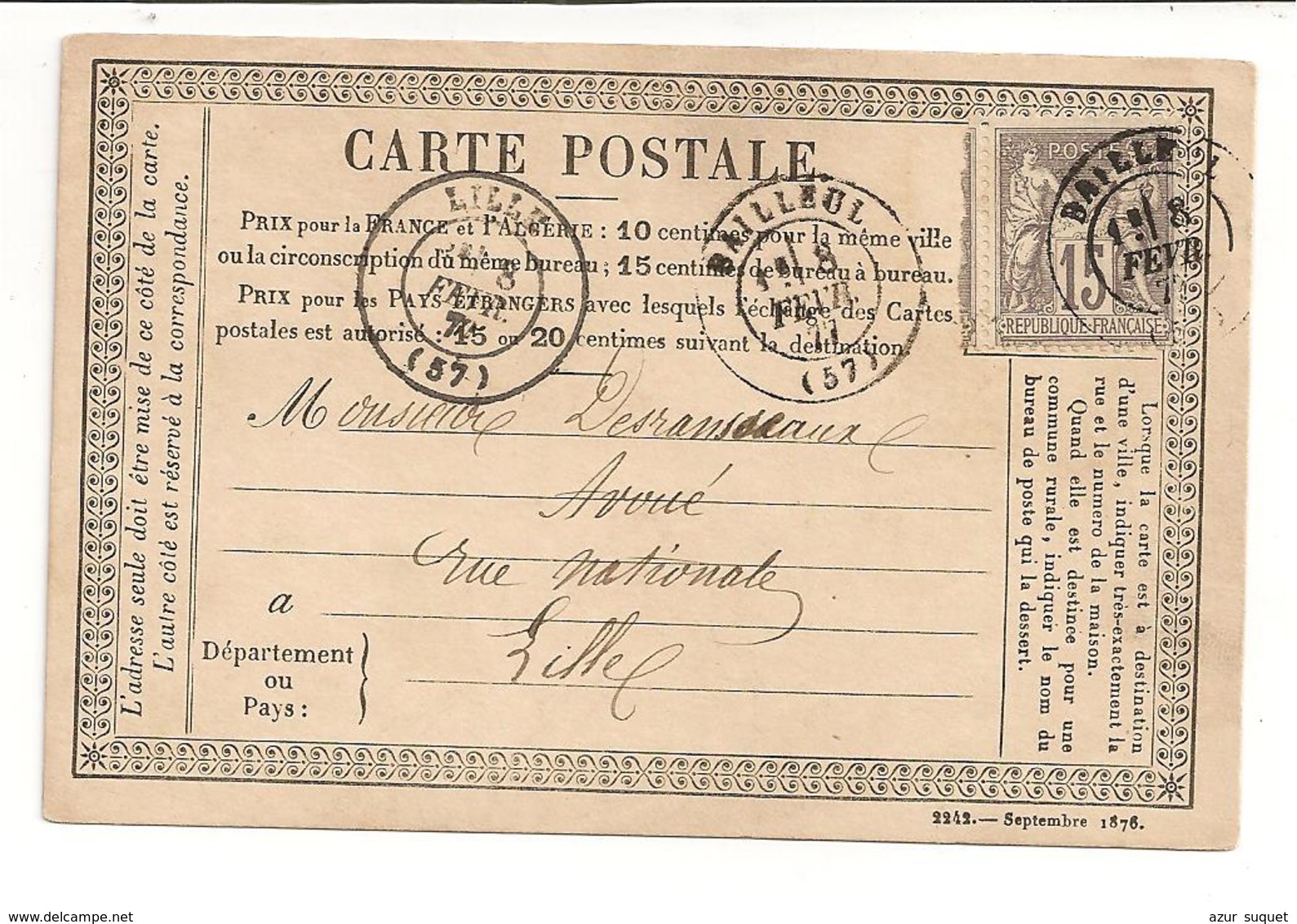 CARTE POSTALE PRECURSEUR / 1877 - Autres & Non Classés