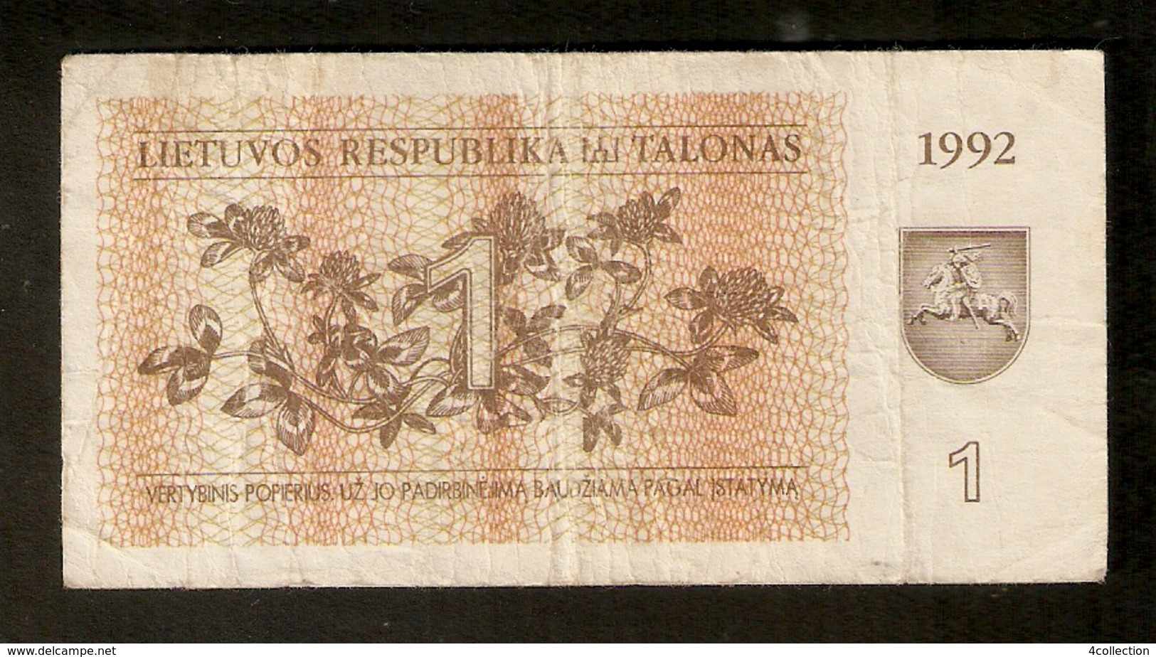 T. Lithuania Banknote 1 Talonas 1992 # KF048962 - Lituania