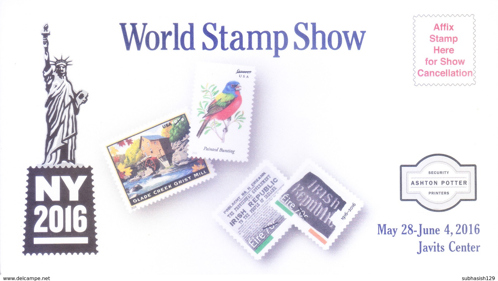 UNITED STATES OF AMERICA : PRIVATE CUSTOMIZED ENVELOPE ; NEW YORK WORLD STAMP SHOW 2016: BIRD, STATUE OF LIBERTY - Covers & Documents