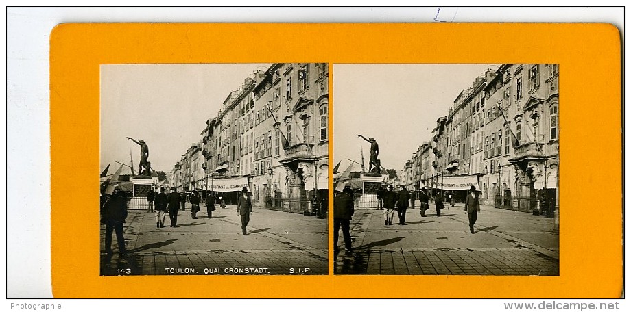 France Toulon Quai Crondstadt Ancienne Photo Stéréo SIP 1900 - Stereo-Photographie