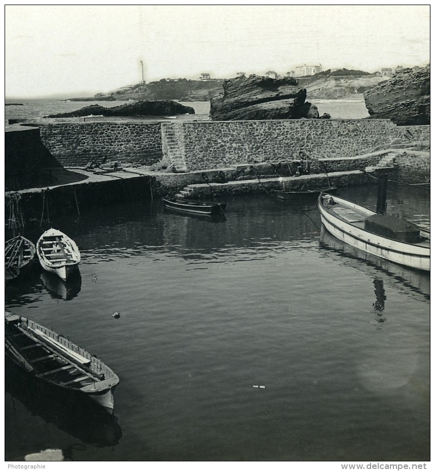 France Biarritz Port Des Pêcheurs Ancienne Photo Stéréo CPS 1900 - Stereoscopic