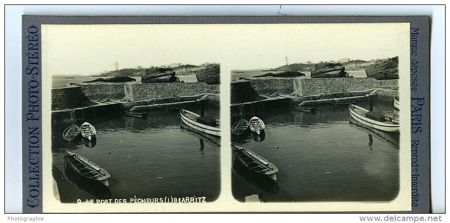 France Biarritz Port Des Pêcheurs Ancienne Photo Stéréo CPS 1900 - Stereoscopic