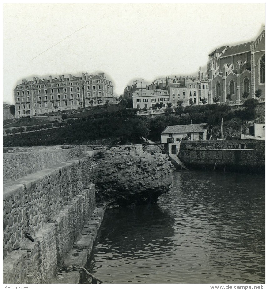 France Biarritz Port Des Pêcheurs Ancienne Photo Stéréo CPS 1900 - Stereo-Photographie