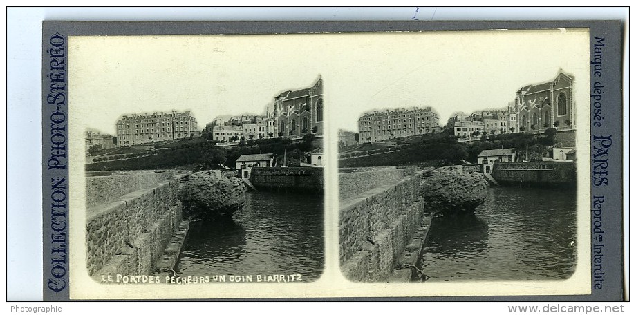 France Biarritz Port Des Pêcheurs Ancienne Photo Stéréo CPS 1900 - Stereo-Photographie