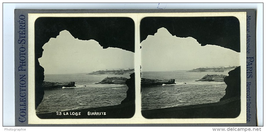 France Biarritz La Loge Grotte Ancienne Photo Stéréo CPS 1900 - Stereo-Photographie