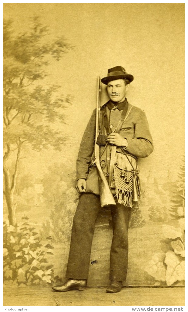 France Chasseur Costume Fusil De Chasse Ancienne CDV Photo 1860 - Old (before 1900)
