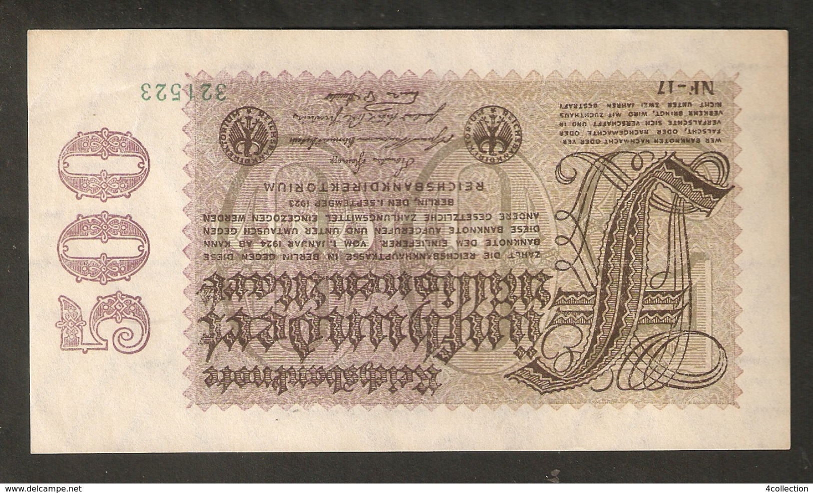 T. Germany Weimar Republic Reichsbanknote Funfhundert 500 Millionen Mark 1923 #321523 - 500 Millionen Mark