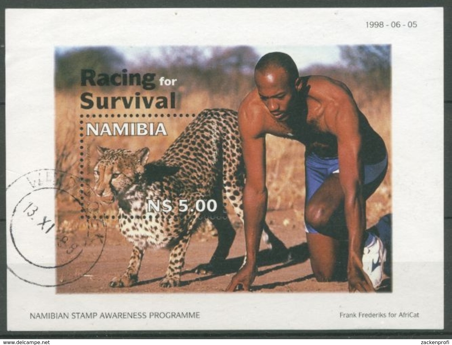 Namibia 1998 Wettrennen Gepard Gegen Mensch Block 41 Gestempelt (C27653) - Namibia (1990- ...)