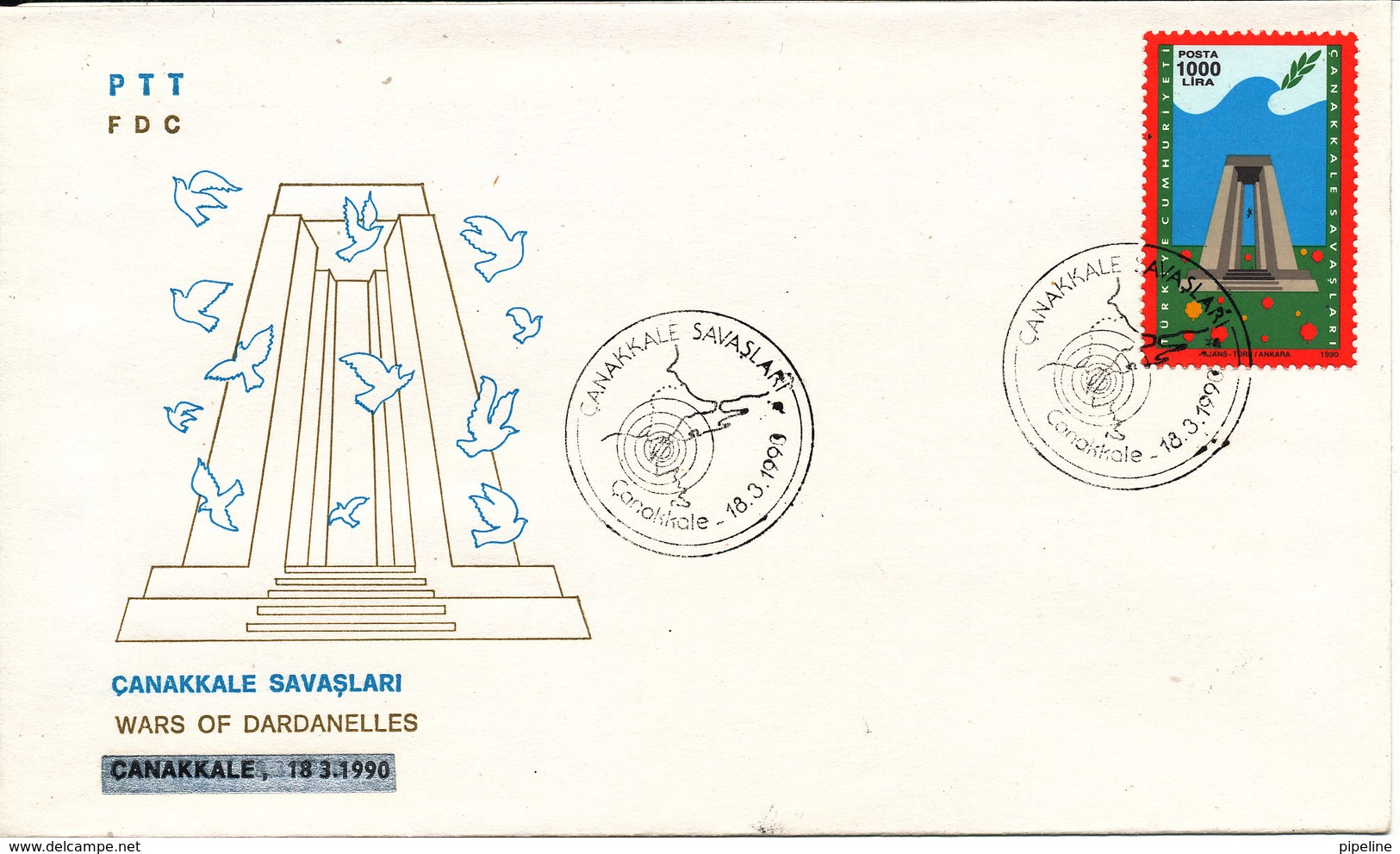 Turkey FDC 18-3-1990 Wars Of Dardanelles With Cachet - FDC