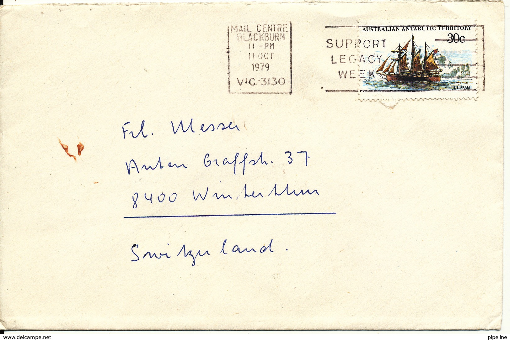 Australian Antarctic Territory Sent To Switzerland Blackburn 11-10-1979 Single Franked - Covers & Documents