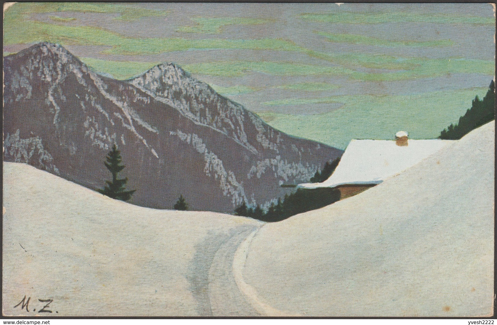 Bavière 1908. Entier Postal Timbré Sur Commande. Refuge De Montagne Recouvert De Neige, Paysage Alpestre. Peinture - Montagnes