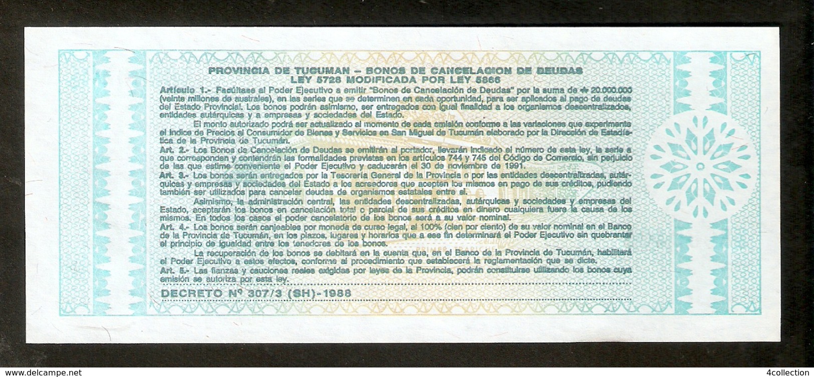 T. Argentina Provincia De Tucuman Un 1 Austral 1991 Jardin De La Republica Ser. C # 18080406 - Argentine