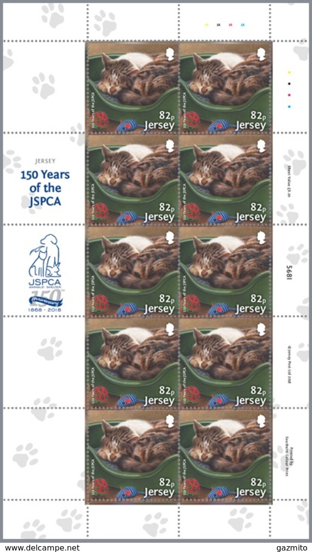 Jersey 2018, Save Animals, Cat, 82p Sheetlets - Domestic Cats