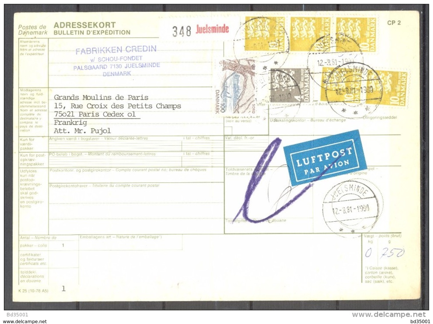 Bulletin D'Expédition - DANMARK / DANEMARK - Cachet JUELSMINDE - 81 -Cachet Fournisseur FABBRIKEN CREDIT - Pacchi Postali