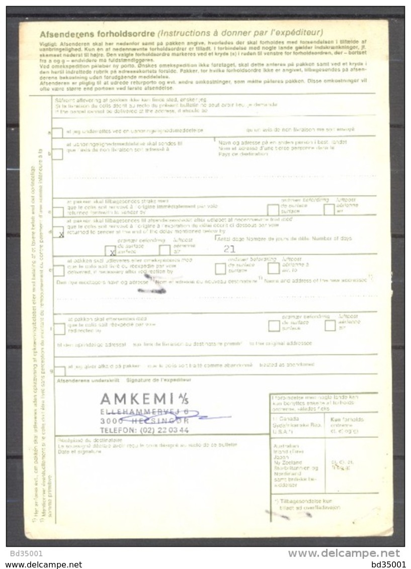 Bulletin D'Expédition - Colis Postaux - Danemark - Cachet HELSINGOR - 27/04/1981 - Colis Postaux