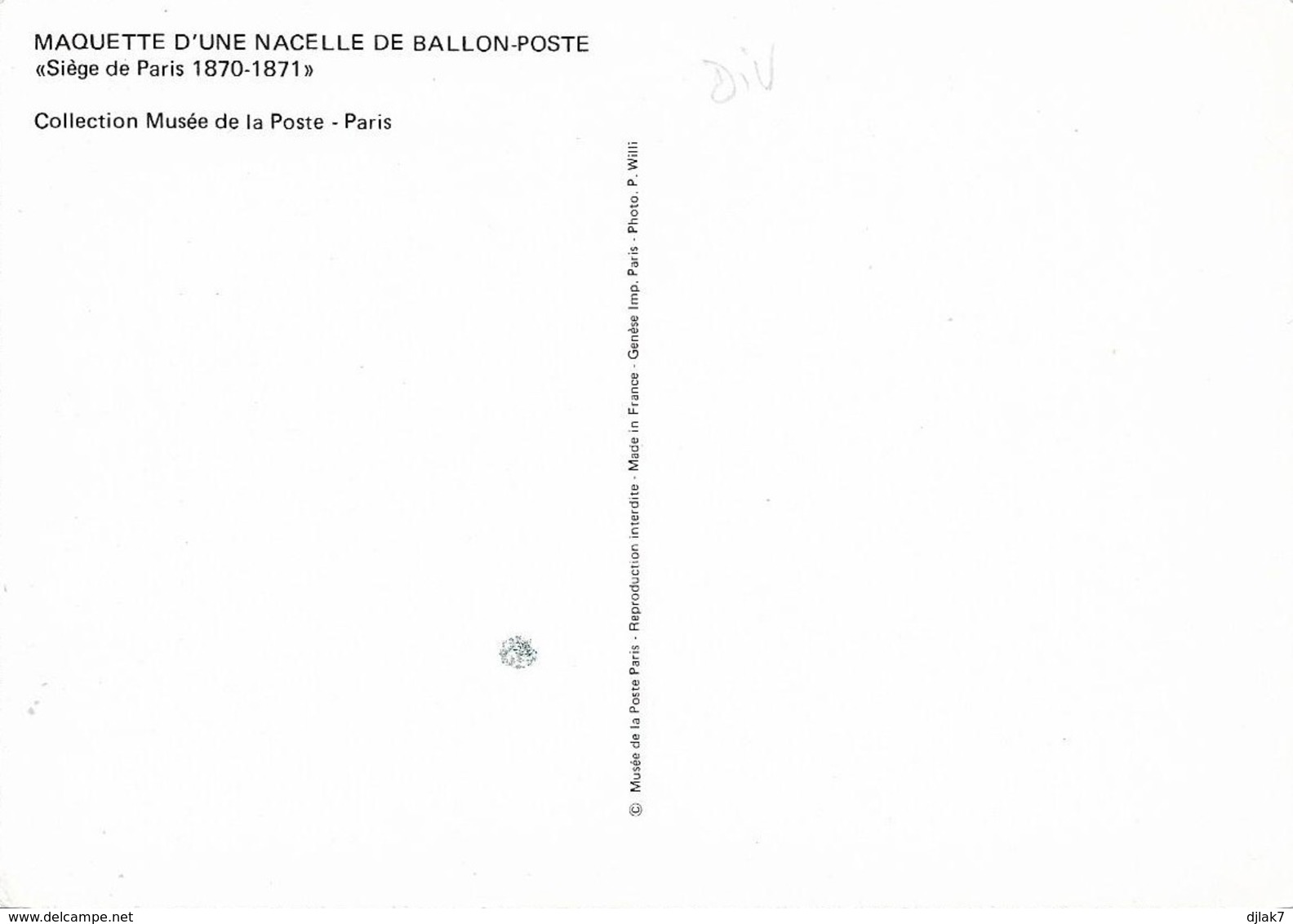 Maquette D'une Nacelle De Ballon Poste (2 Scans) - Postal Services