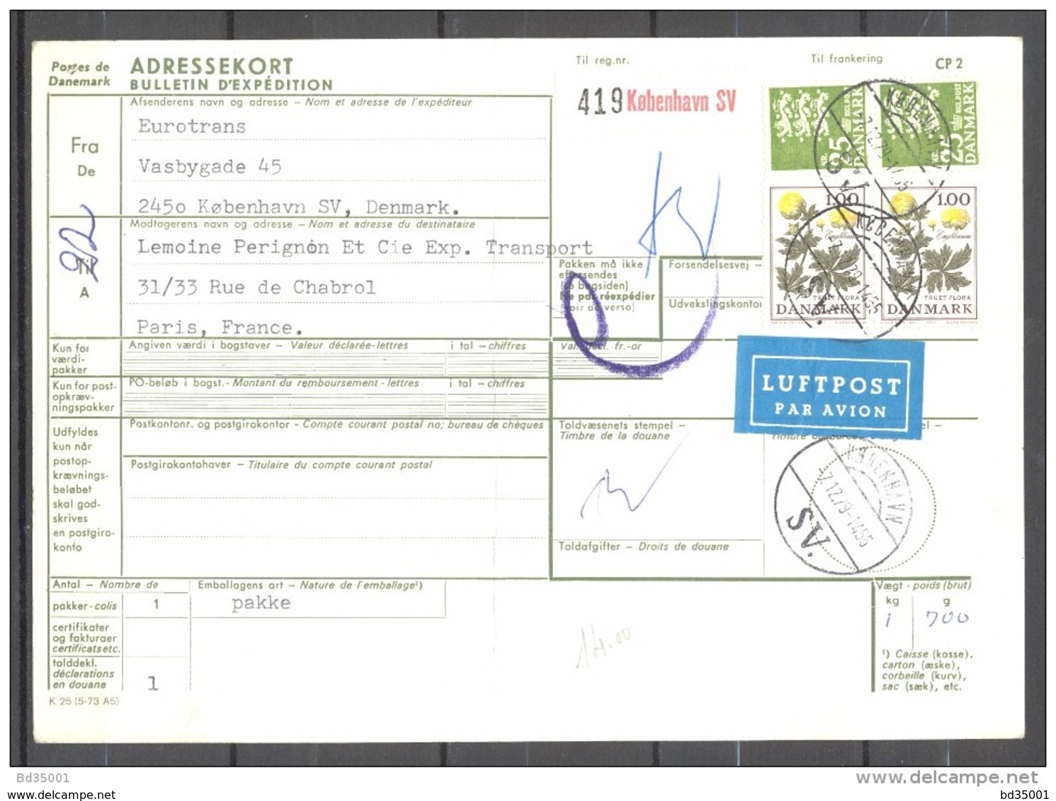 Bulletin D'Expédition - Colis Postaux - Danemark - Cachet COPENHAGUE / KOBENHAVN - 07/12/1979 - Paquetes Postales