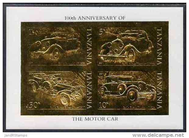 83210 Tanzania 1986 Centenary Of Motoring Imperf M/sheet Embossed In 22k Gold Foil Similar To SG MS 460 (vintage Cars) - Cars