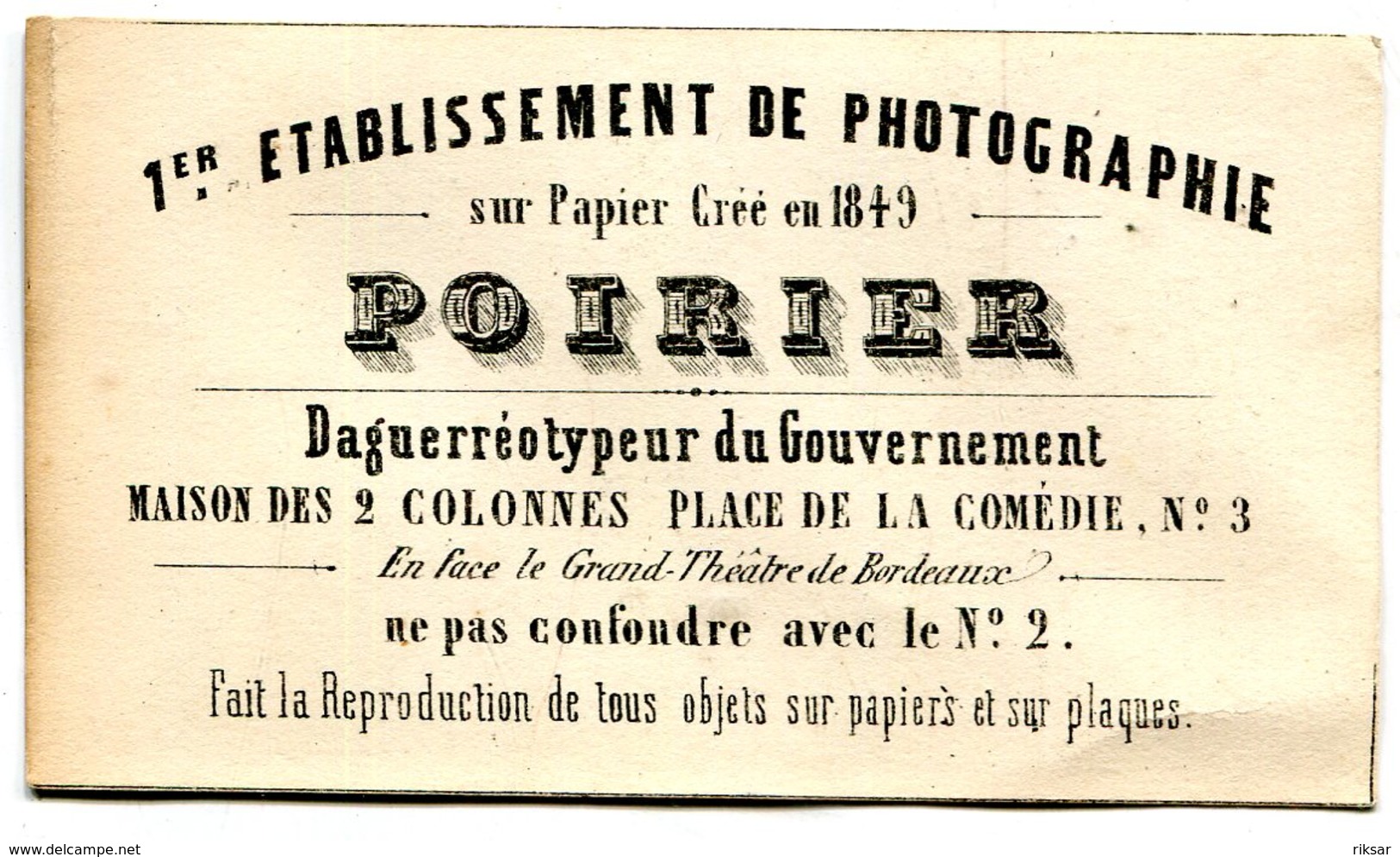 CARTE DE VISITE(PHOTOGRAPHE) BORDEAUX - Cartes De Visite