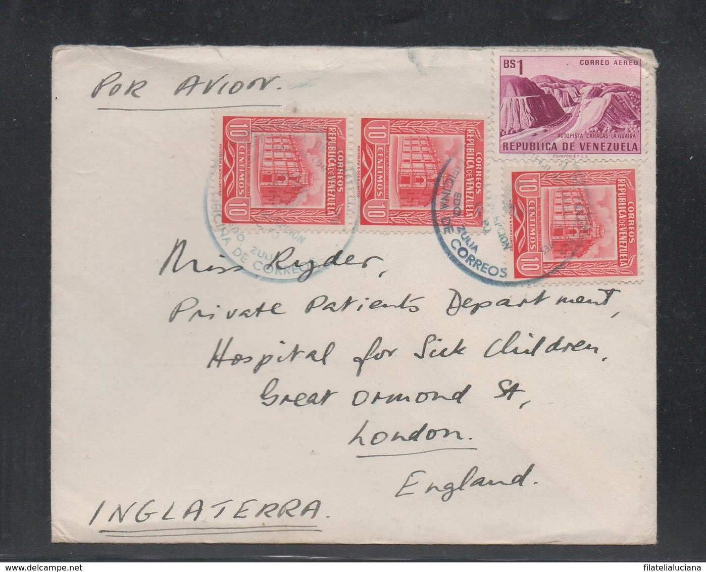 Cover Venezuela To UK 1956 Christmas Tax - Venezuela