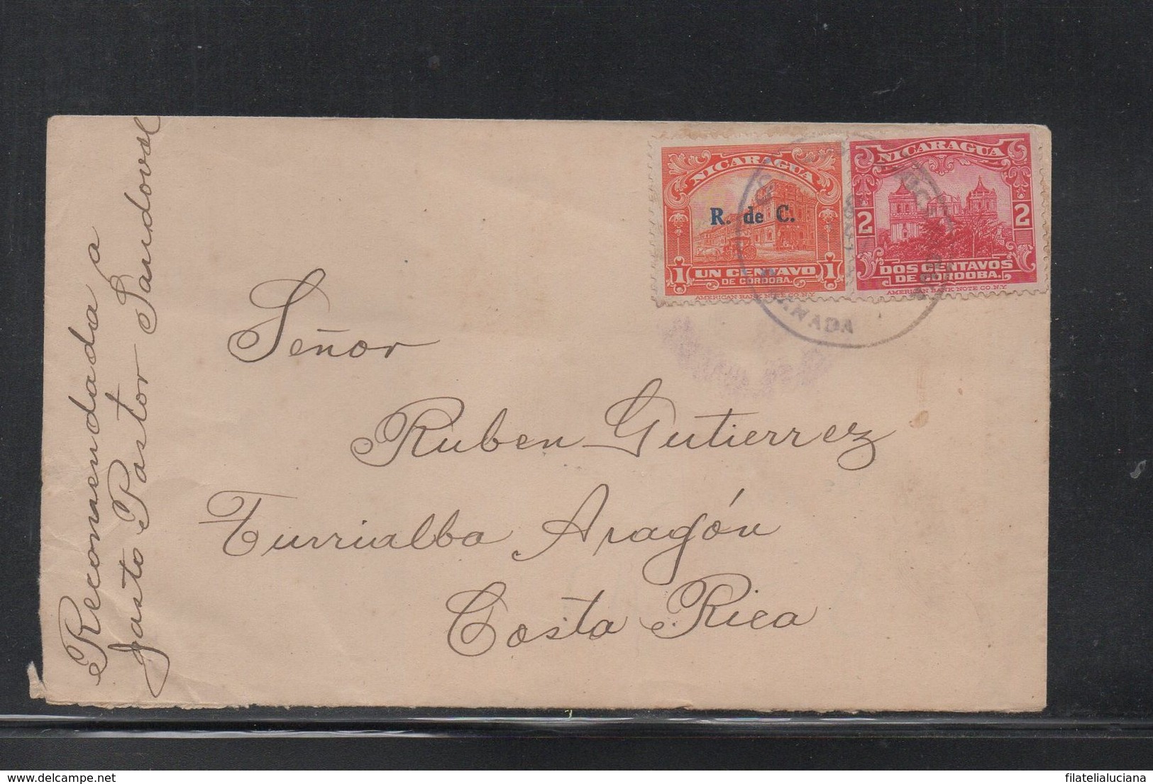 Cover 1932 Nicaragua Grenada To Costa Rica Turrialba Cancelations Back - Nicaragua