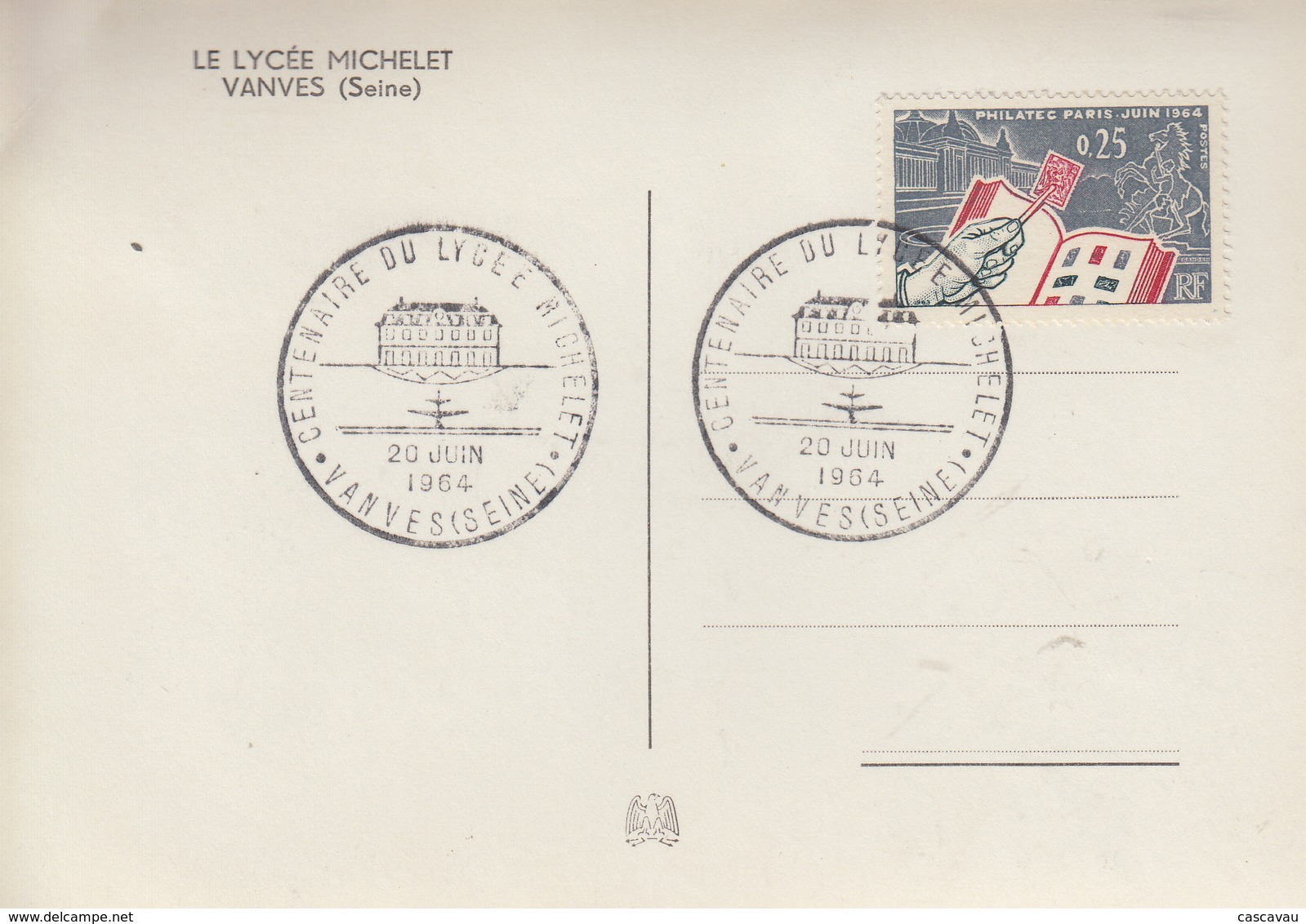Carte  FRANCE   Centenaire  Du  Lycée  MICHELET    VANVES  1964 - Matasellos Conmemorativos