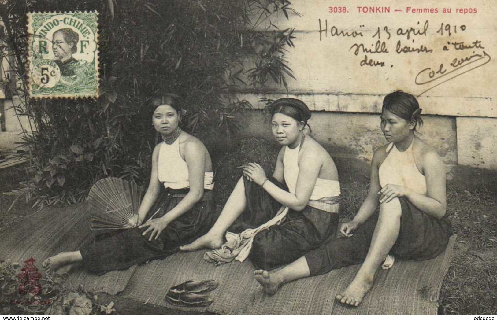 TONKIN Femmes Au Repos + Timbre 5c Indo Chine RV - Viêt-Nam