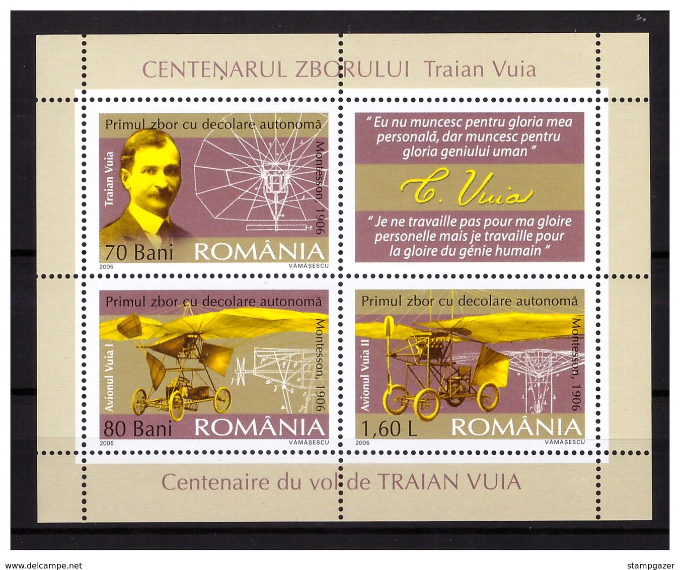 ROMANIA 2006 Centenary Of Flight Of Traian Vuia  MS MNH - Blocs-feuillets