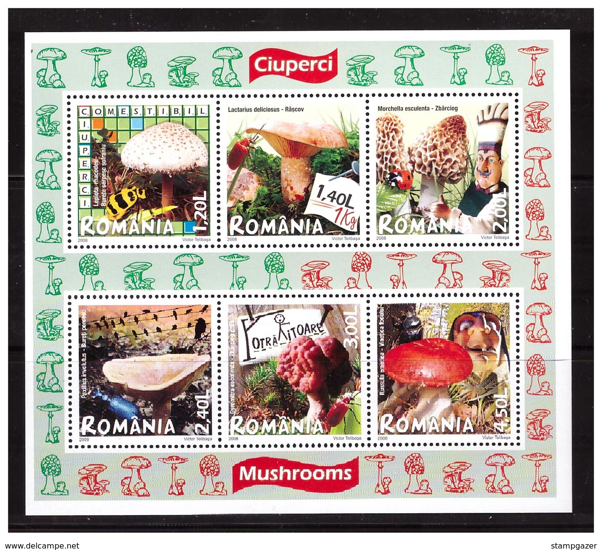 ROMANIA 2008 Mushrooms  Ss  MNH - Blocs-feuillets