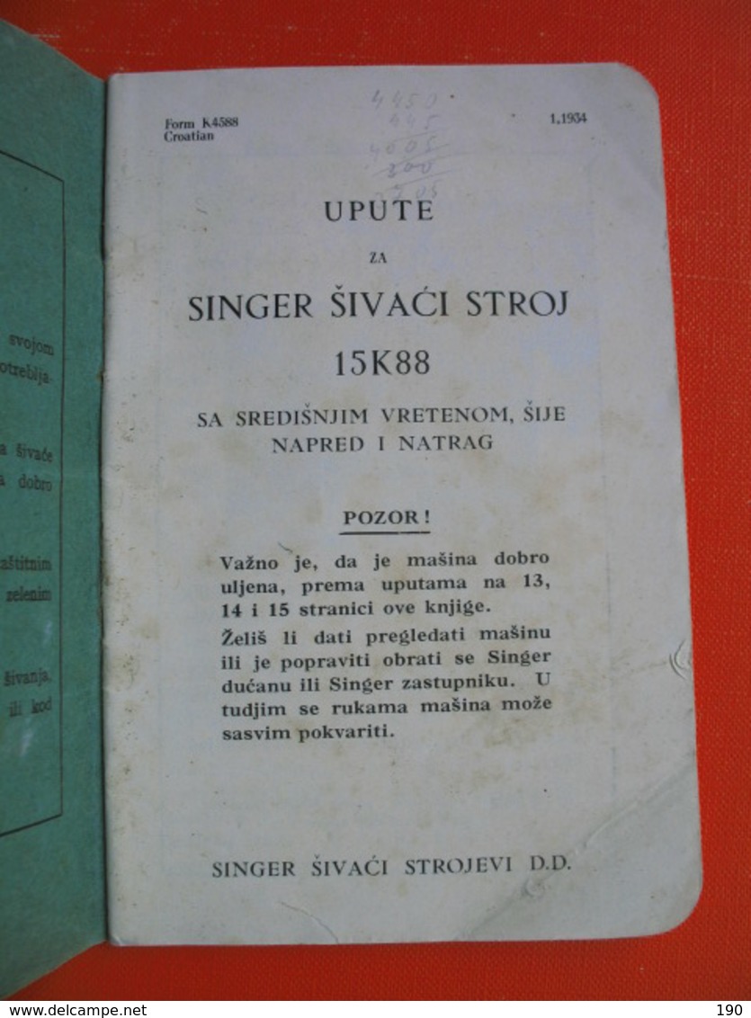 UPUTE ZA SINGER SIVACI STROJ 15K88 - Langues Slaves