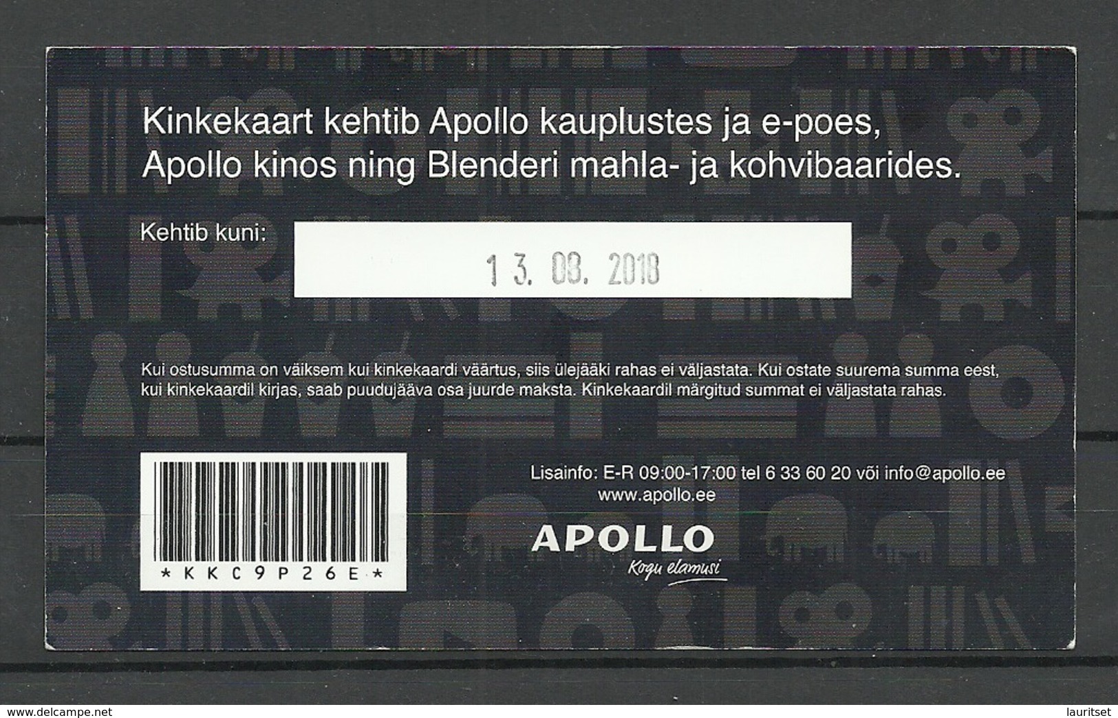 ESTLAND ESTONIA 10 EUR Apollo Cinema Geschenkkarte Private Geld Money 2018 USED Benutzt - Estonie