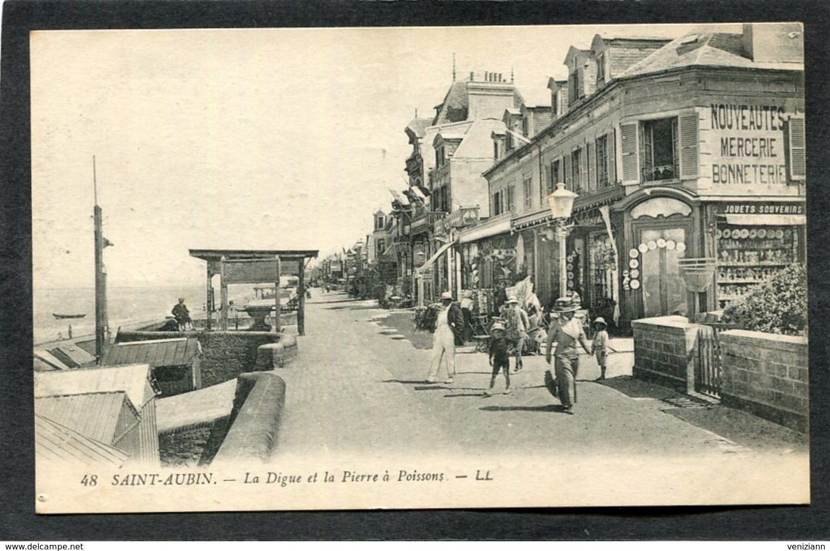 CPA - SAINT AUBIN - La Digue Et La Pierre à Poissons, Animé - Saint Aubin