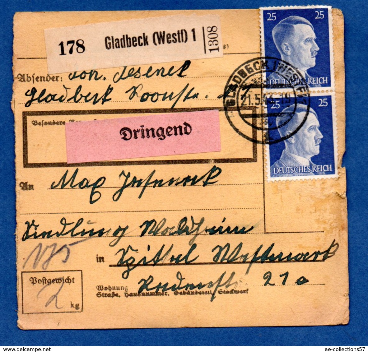 Colis Postal  --  Départ Gladbeck  -- 21/5/1943 - Covers & Documents