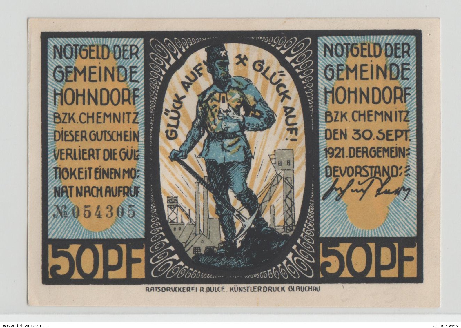 Notgeld Der Gemeinde Hohndorf Bzk. Chemnitz 50 Pf. - Hohndorf