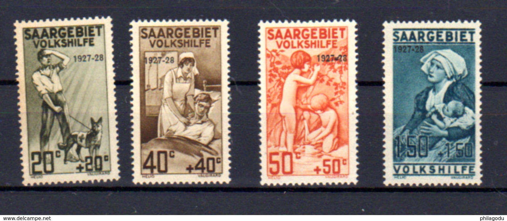 1927  Sarre, œuvres Populaires Surchargés, 121 / 124 **,  Cote 300 €, - Ungebraucht