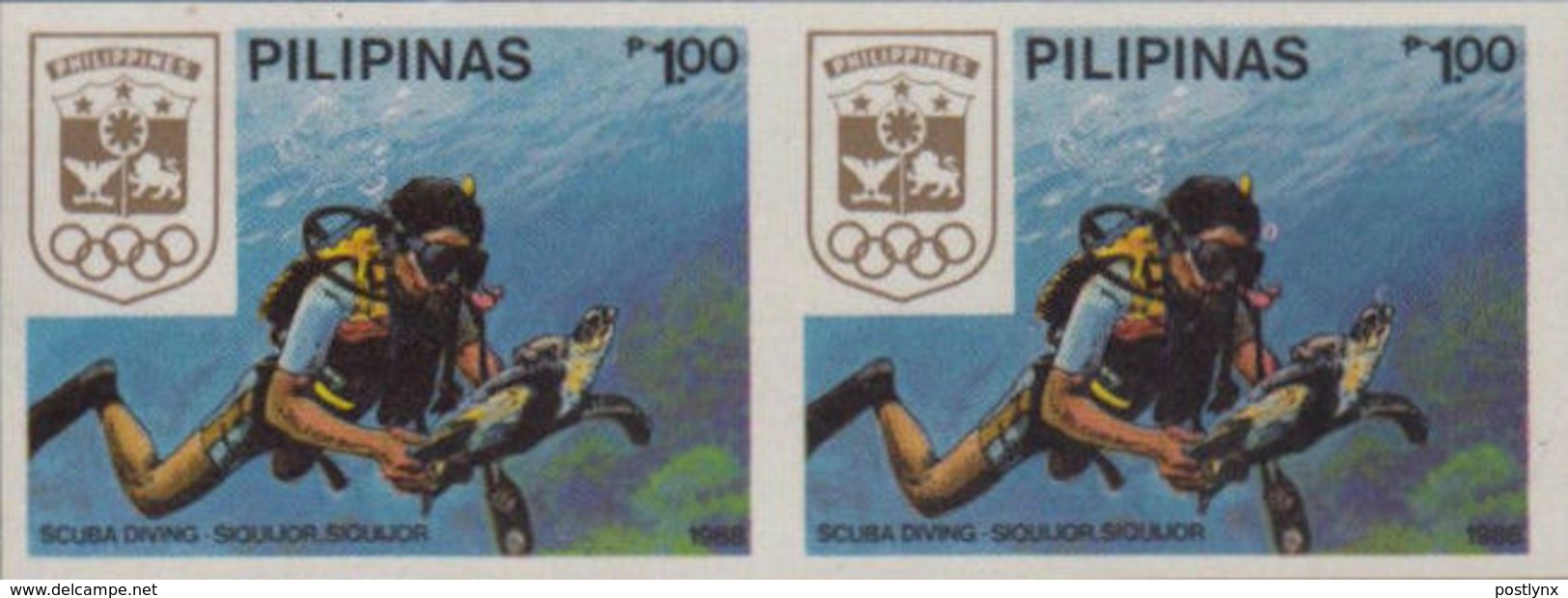 PHILIPPINES 1988 Olympics Seoul P1 Diving Tortoise IMPERF.PAIR - Plongée