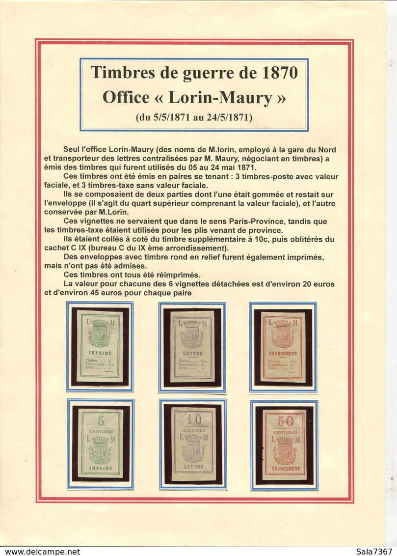 FRANCE- Série Complète Neuve Office "Lorin-Maury" De 1870 - Francobolli Di Guerra