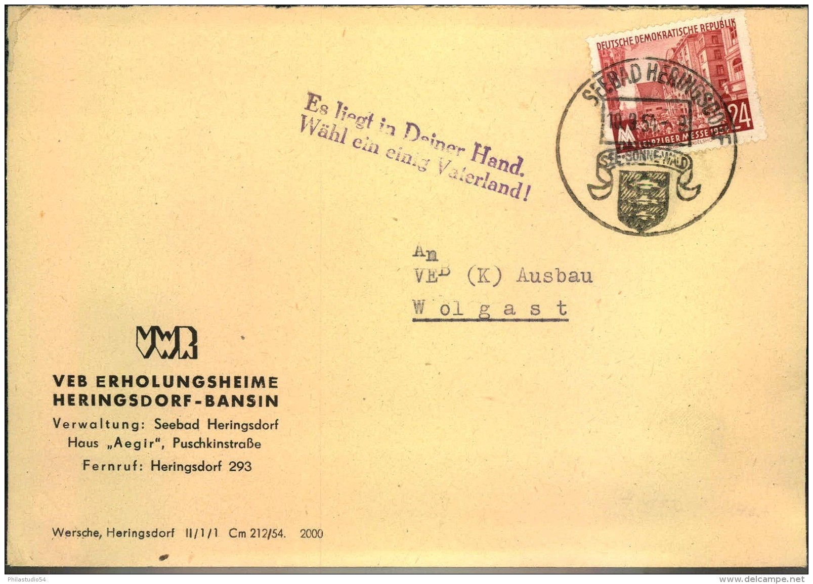 1954, Fernbrief Mit 24 Pfg. Herbstmesse Ab Heringsdorf 18.9.54. Die Marke Konnte Nur Ca. 4 Wochen Als Portogerechte EF V - Storia Postale