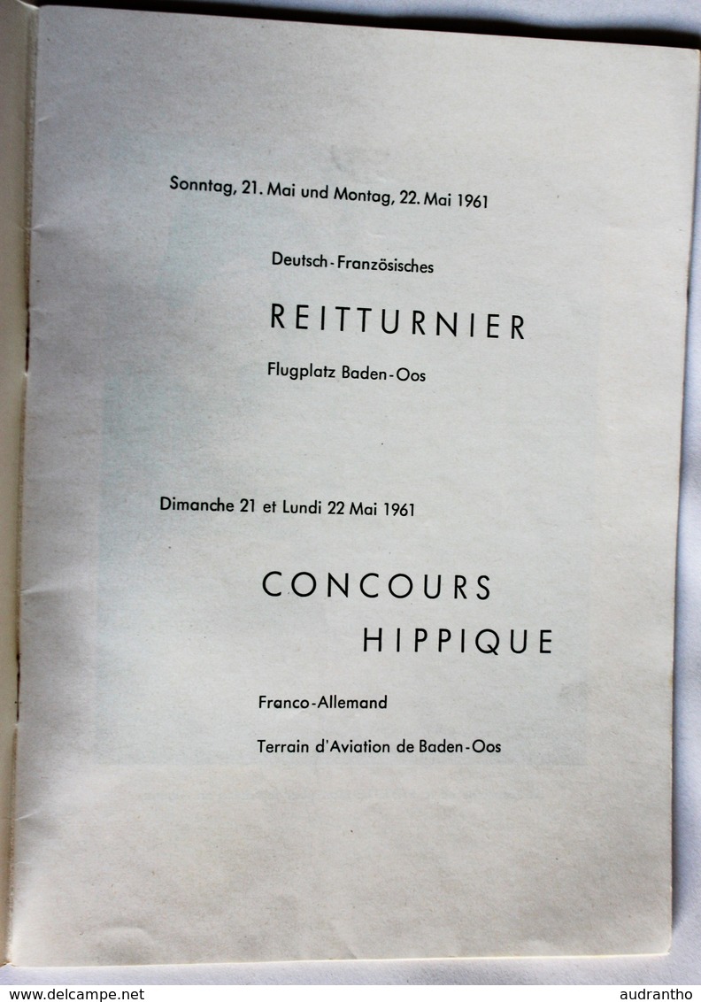 Programme Reitturnier 1961 Terrain Aviation Baden Oos Baden Baden Capitaine Sayette Algèrie Cheval Concours Hippique - Programme