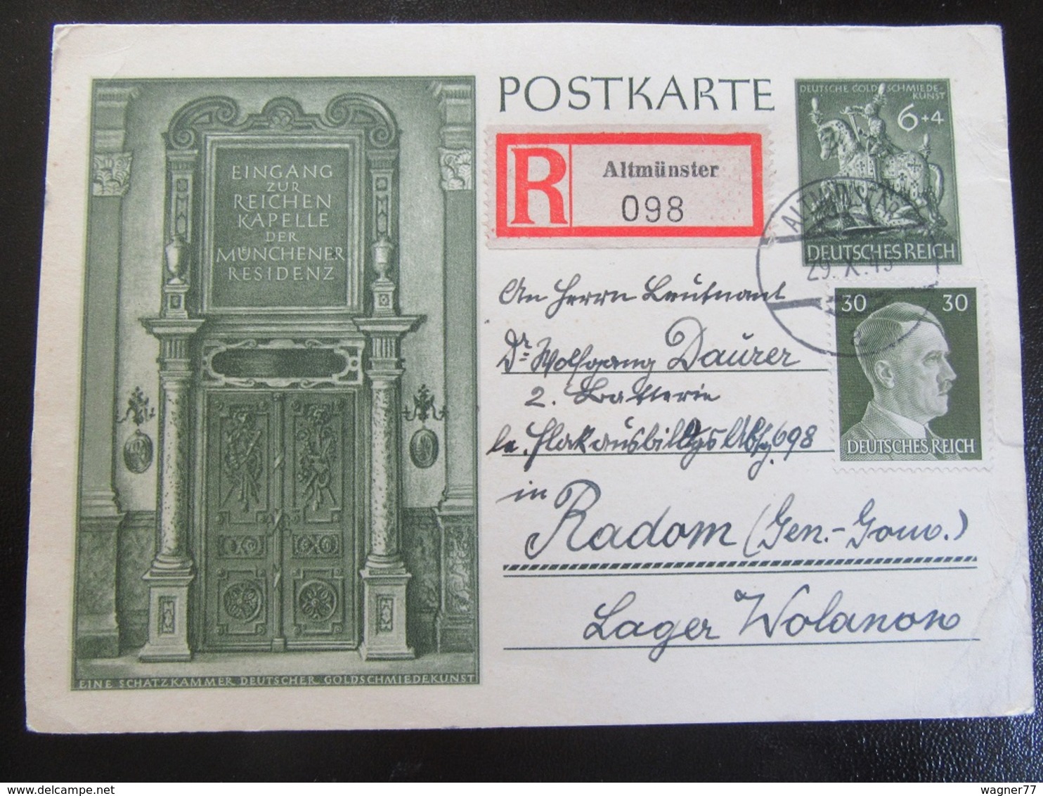 Postkarte Postcard Ganzsache R-Brief Altmünster Radom Lager Wolanon Generalgouvernement 1943 - Briefe U. Dokumente