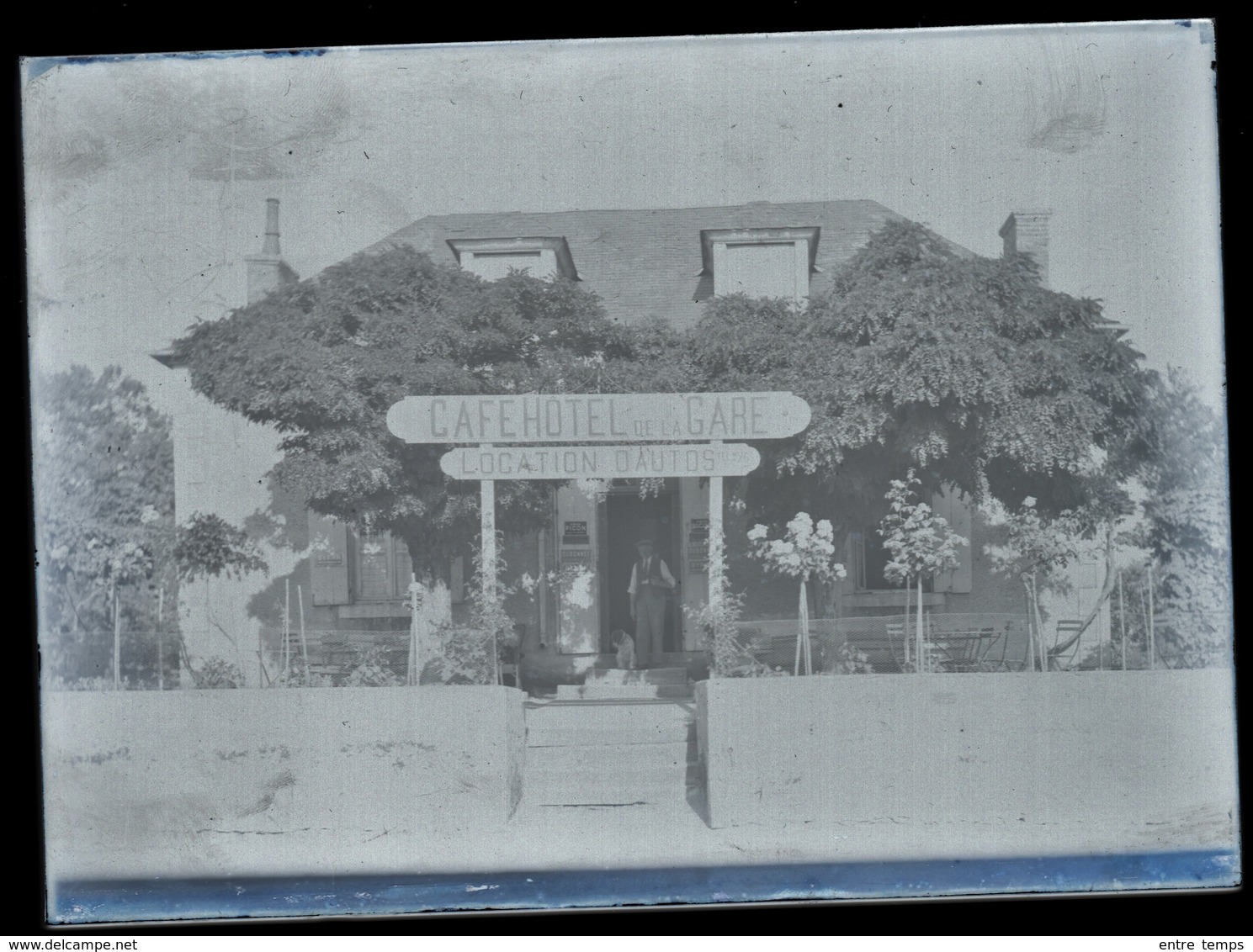 Plaque Photo Négative Saint Pierre Le Moutier Café De La Gare - Glass Slides