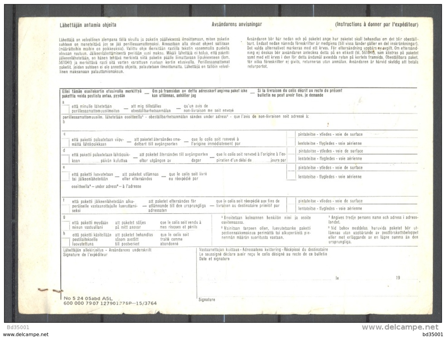 Bulletin D'Expédition - Finlande / Finland - Kyroskoski Vers Paris - 09/09/1981 - Parcel Post