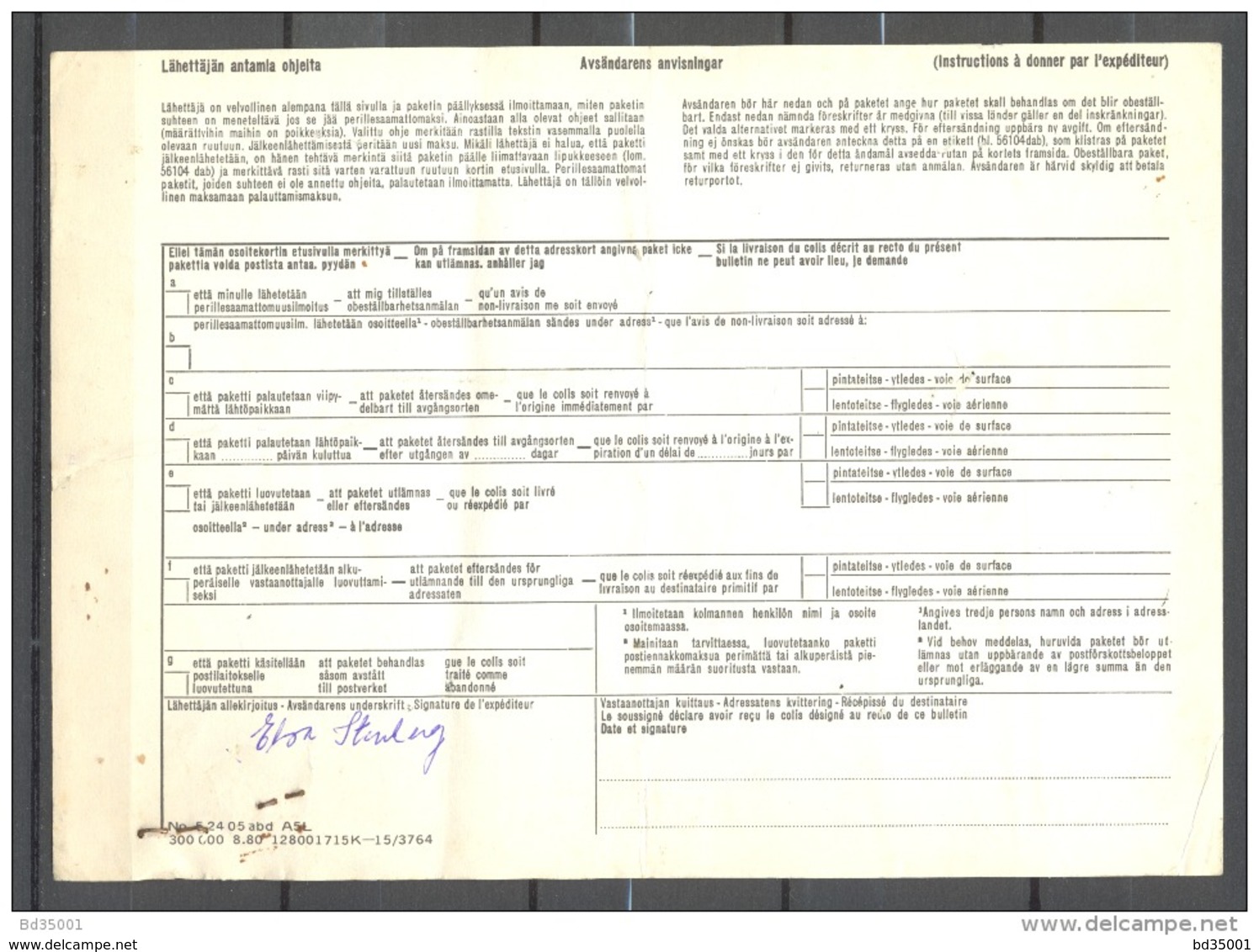 Bulletin D'Expédition - Finlande / Finland - Porvoo / Borga Vers Paris - 03/03/1981 - Paketmarken