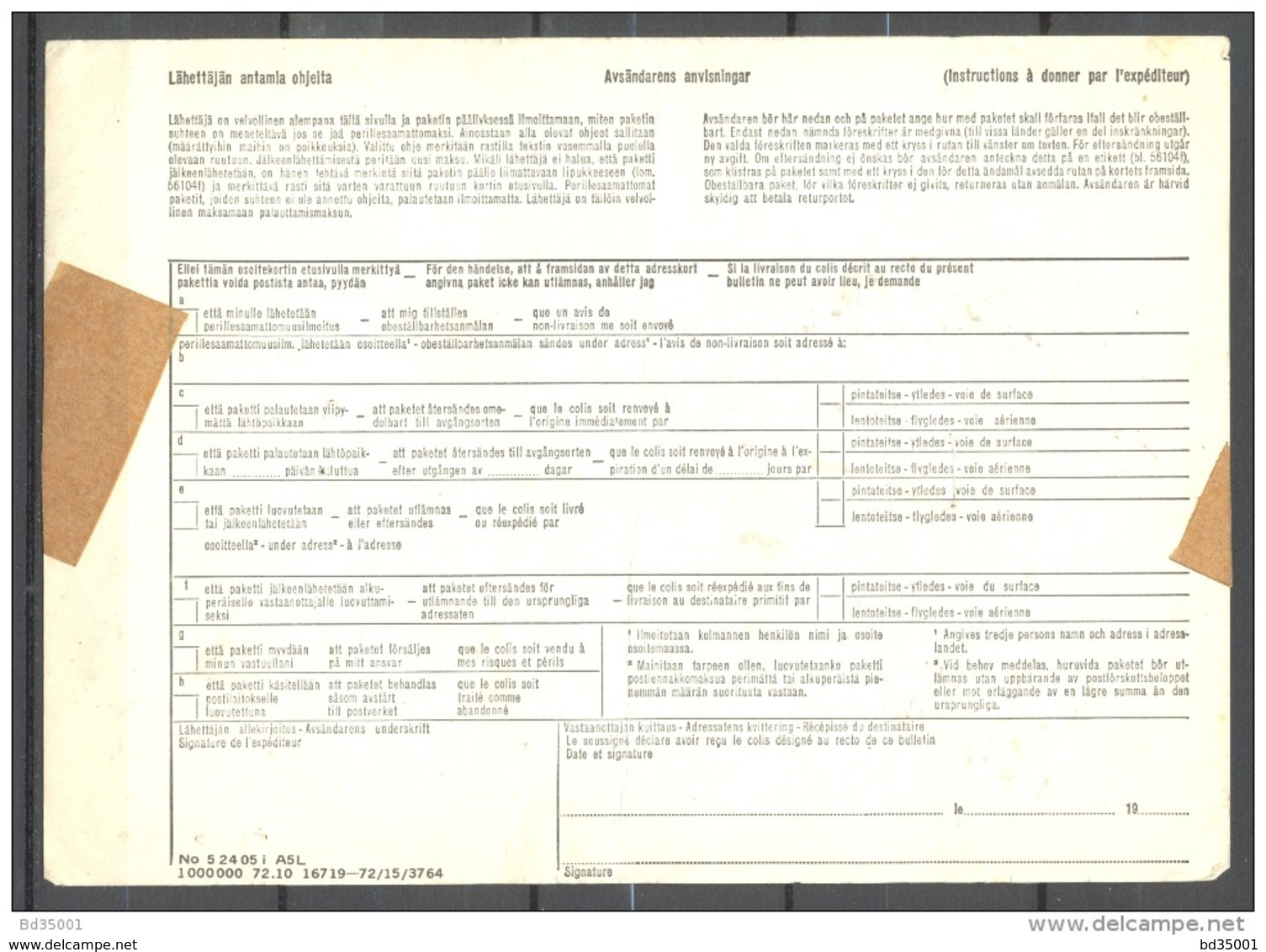 Bulletin D'Expédition - Finlande / Finland - Turku ABO Vers Paris - 16/10/1974 - Postpaketten