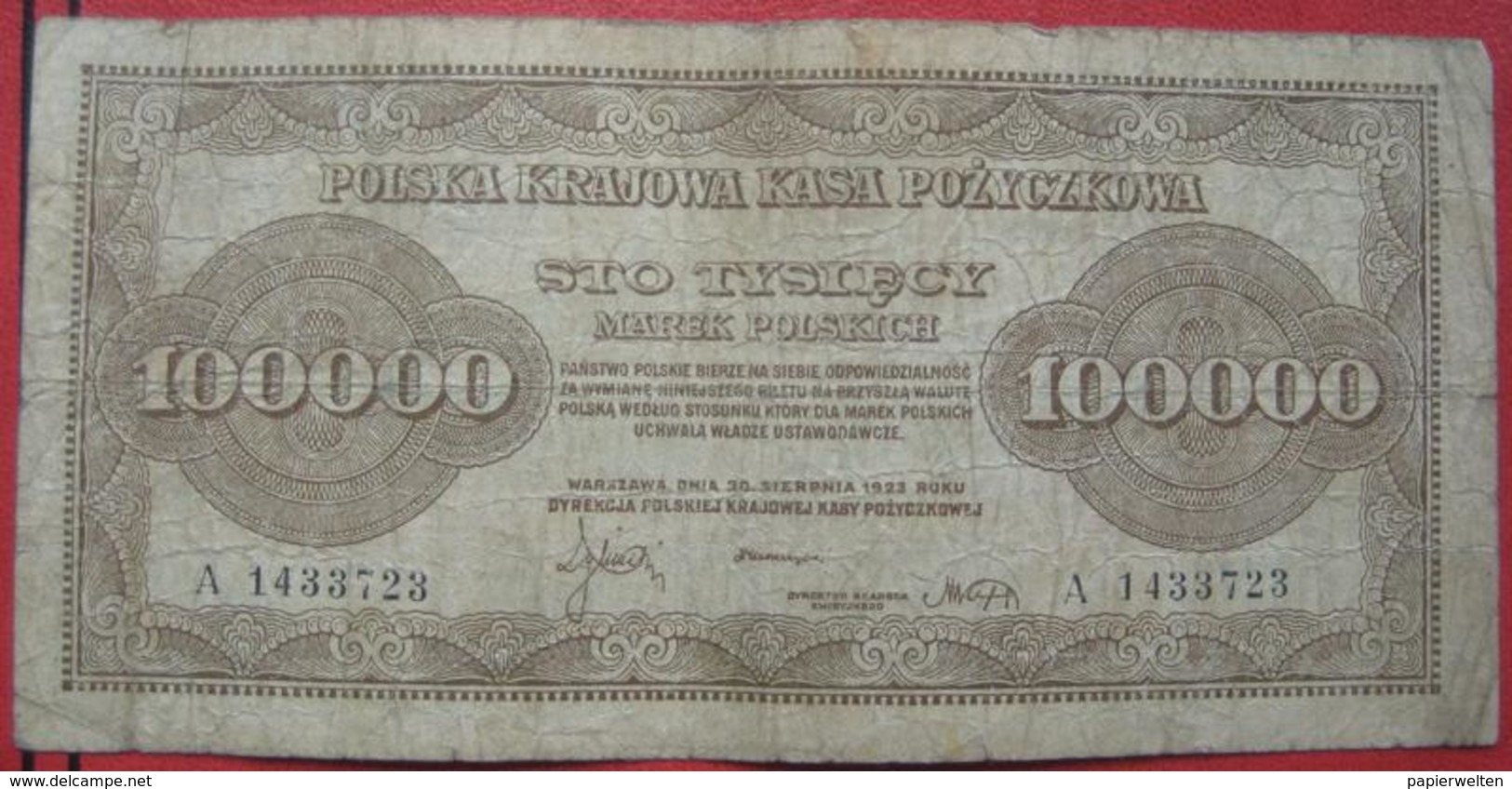 100000 Marek 1923 (WPM 34) - Pologne