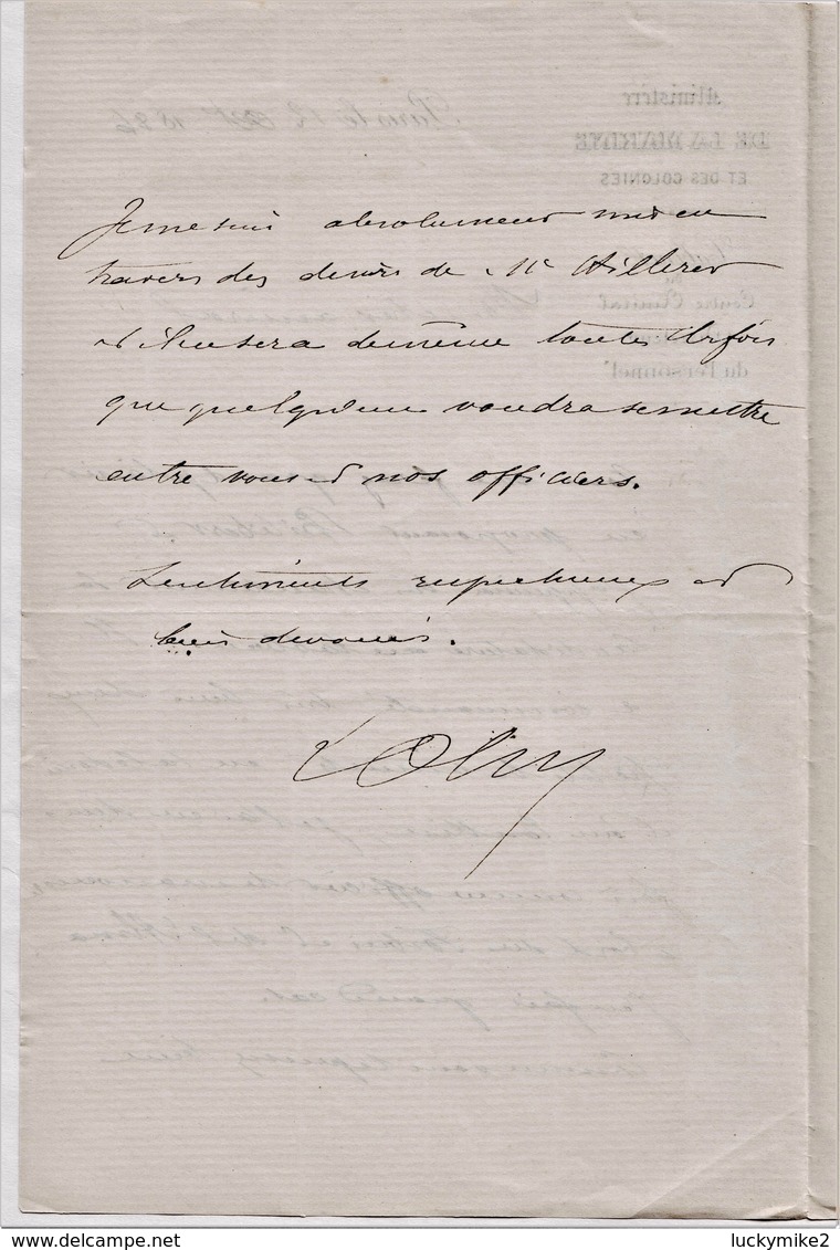 1886 Lettre Autographiée De "l'Amiral L Oley" Concernant Les Navires Forbid Et L'Alma.  Réf 0542 - Other & Unclassified