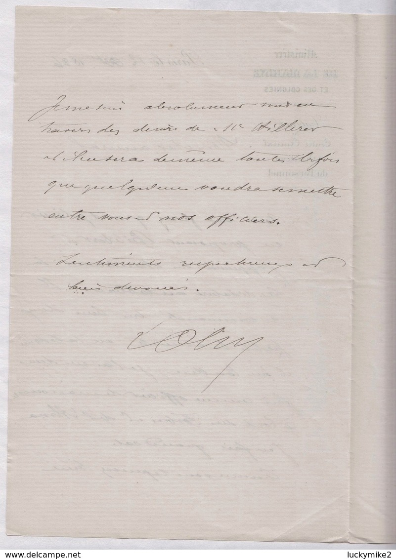 1886 Lettre Autographiée De "l'Amiral L Oley" Concernant Les Navires Forbid Et L'Alma.  Réf 0542 - Other & Unclassified