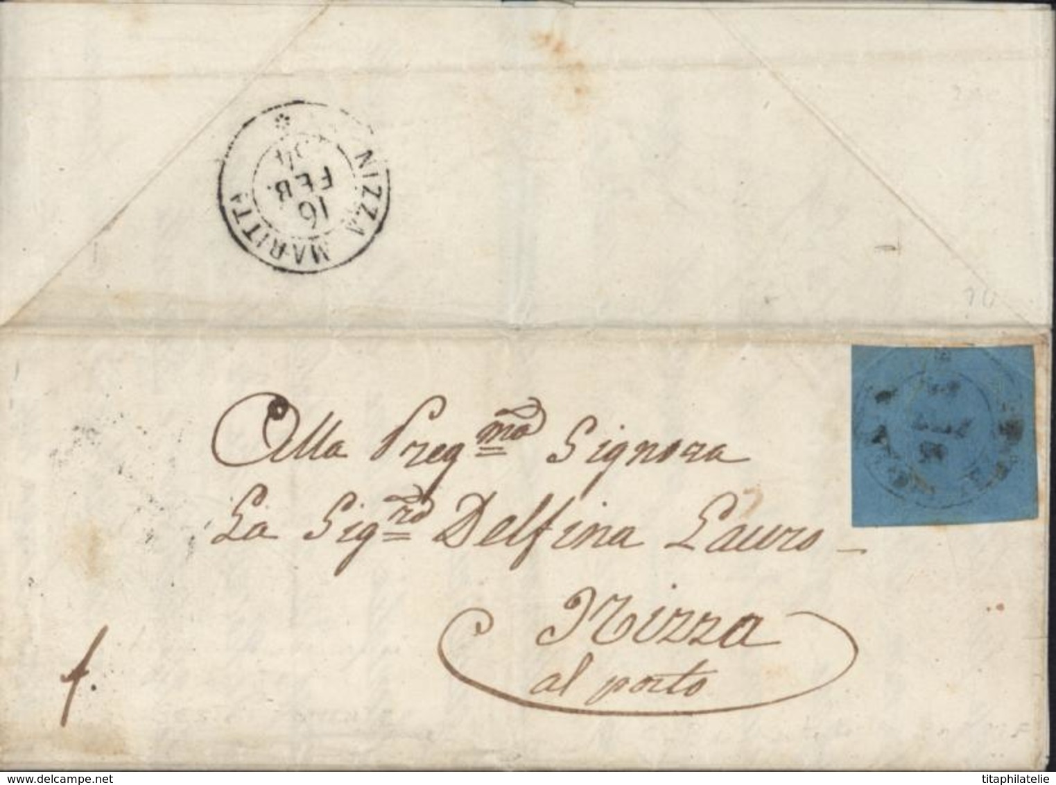 YT Sardaigne 5 CAD Genova 1854 Arrivée Nizza Maritt A Azienda Generale Di Marina Ufficio Militare Del 2 Dipartimento - Sardinien