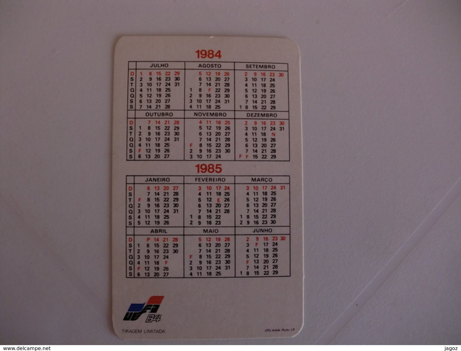 Football Futebol France Euro Cup 1984  Portugal Portuguese Pocket Calendar 1984/1985 - Petit Format : 1981-90